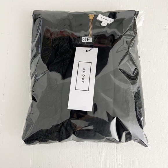 Rhode Varja Linen Puff Sleeve Organza Lace Trim Mini Dress Size 4 NWT Black - Picture 8 of 8